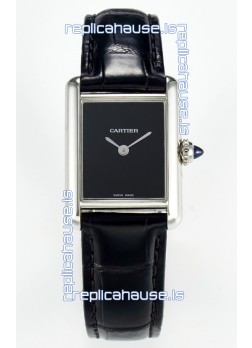 Tank Must Cartier Super Clone Edition 29MM Watch in Steel Casing Black Dial 