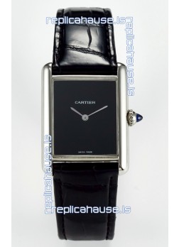 Tank Must Cartier Super Clone Edition 33.7MM Watch in Steel Casing Black Dial 