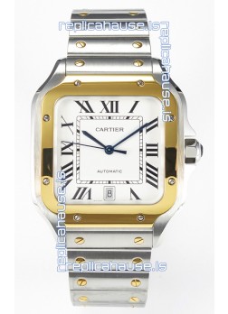 Cartier Santos De Cartier Two Tone 904L Steel White Dial Super Clone Replica 40MM Watch 