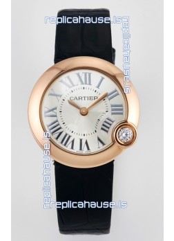 Ballon Blanc De Cartier Super Clone Watch 30MM in Rose Gold Casing Black Strap