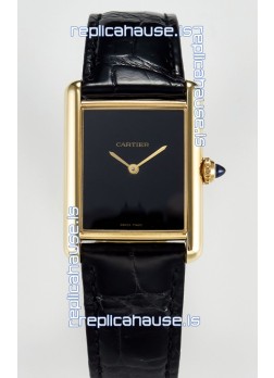 Tank Must Cartier Super Clone Edition 33.7MM Watch in Yellow Gold Casing Black Dial 