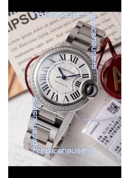 Ballon De Cartier Swiss Automatic 1:1 Mirror Quality 33MM in Steel Casing Diamonds Bezel