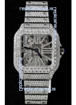 Santos De Cartier Watch in Skeleton Dial - MOSSANITES Paved Edition Swiss Replica Watch