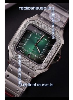 Cartier Santos De Cartier 904L Steel Green Dial Super Clone Replica 40MM Watch 
