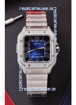 Cartier Santos De Cartier 904L Steel Blue Dial Super Clone Replica 40MM Watch 