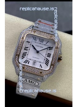 Cartier "Santos De Cartier" Two Tone White Dial 1:1 Mirror Replica - 40MM - Genuine Diamonds