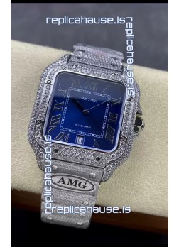 Cartier "Santos De Cartier" 904L Steel Blue Dial 1:1 Mirror Replica - 40MM - Genuine Diamonds