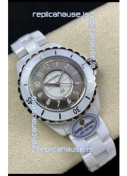Chanel J12 Ladies White Ceramic Casing 2 Tone Dial Watch 1:1 Mirror Replica Watch