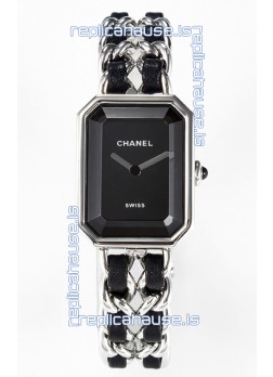 Chanel Premiere Iconic Chain Watch in Black & Steel Chains Swiss Quartz Watch