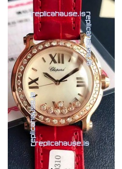 Chopard Happy Rose Gold Swiss Quartz Watch 1:1 Mirror Replica - Genuine Diamonds 