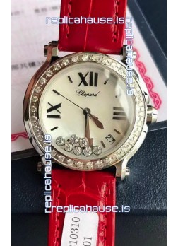 Chopard Happy Stainless Steel Swiss Quartz Watch 1:1 Mirror Replica - Genuine Diamonds 