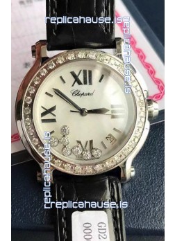 Chopard Happy Stainless Steel Swiss Quartz Watch 1:1 Mirror Replica - Genuine Diamonds 