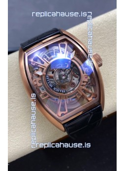 Franck Muller Curvex Grand Central Tourbillon Rose Gold Casing Watch in 1:1 Mirror Replica Watch