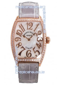 Franck Muller Cintree Curvex Mother of Pearl Dial Watch in Rose Gold Plating - Grey Strap 