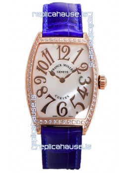 Franck Muller Cintree Curvex Mother of Pearl Dial Watch in Rose Gold Plating - Purple Strap 