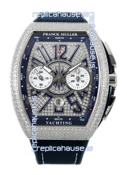 Franck Muller Vanguard V45 Chronograph 904L Steel Diamonds Embedded Dial Swiss Replica