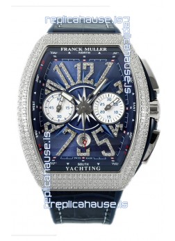Franck Muller Vanguard V45 Chronograph 904L Steel Blue Dial with Diamonds Swiss Watch