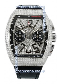 Franck Muller Vanguard V45 Chronograph 904L Steel Diamonds Embedded Dial Swiss Replica