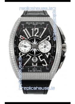 Franck Muller Vanguard V45 Chronograph 904L Steel Black Dial with Diamonds Swiss Watch