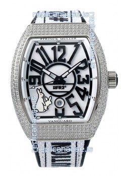 Franck Muller "Fr2nck" Vanguard Rabbit Edition Swiss Replica Watch in Diamonds Bezel