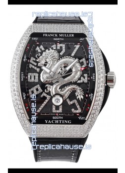 Franck Muller Vanguard Yachting Dragon V45 Black Dial in Diamonds Bezel Swiss Replica