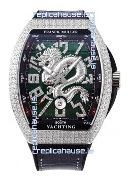 Franck Muller Vanguard Yachting Dragon V45 Green Dial in Diamonds Bezel Swiss Replica