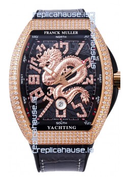 Franck Muller Vanguard Yachting Dragon V45 Black Dial in Gold Diamonds Bezel Swiss Replica
