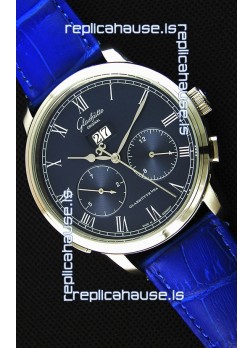 Glashuette Dual Sub Dial Japanese Replica Watch in Blue Dial
