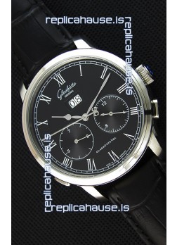 Glashuette Dual Sub Dial Japanese Replica Watch in Black Dial