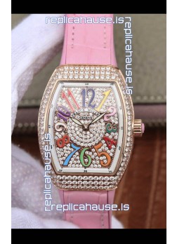 Franck Muller Vanguard Ladies 1:1 Mirror Swiss Replica Watch 32MM Wide Rose Gold Casing