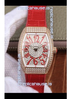 Franck Muller Vanguard Ladies 1:1 Mirror Swiss Replica Watch 32MM Wide Rose Gold Casing