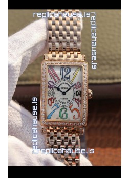 Franck Muller Long Island Pink Gold Swiss Watch in Swiss Quartz Movement Diamonds Bezel