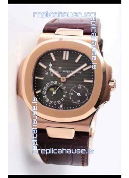 Patek Philippe Nautilus 5712/R 1:1 Quality Swiss Replica Watch in Brown Dial Leather Strap