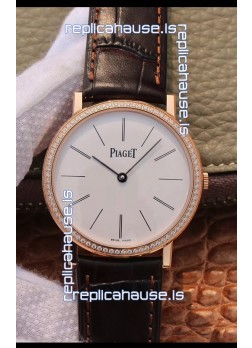 Piaget Altiplano G0A31114 1:1 Mirror Swiss Replica Watch in Rose Gold White Dial Diamonds Bezel