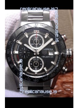 Tag Heuer Carrera Heuer 01 Swiss Replica Watch in Steel Casing Ceramic Bezel 43MM