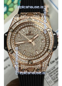 Hublot Big Bang One Click Diamonds Paved Dial Rose Gold Swiss Replica Watch 39MM