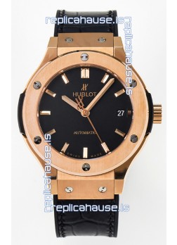 Hublot Super Clone Classic Fusion Rose Gold 38MM 1:1 Mirror Replica Watch Black Dial