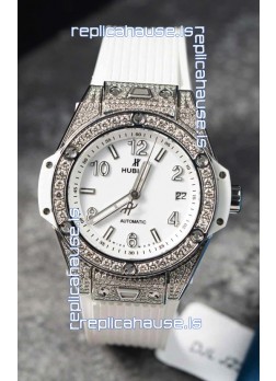Hublot Big Bang One Click Mossanites Paved Casing Swiss Replica Watch White Dial