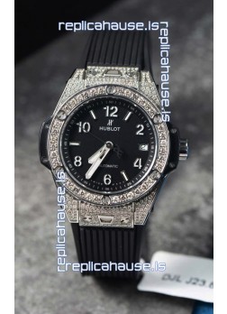 Hublot Big Bang One Click Mossanites Paved Casing Swiss Replica Watch Black Dial