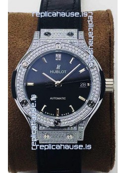 Hublot Classic Fusion Diamonds Steel Black Dial 38MM Swiss Replica Watch 1:1 Mirror Quality