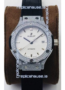 Hublot Classic Fusion Diamonds Steel White Dial 38MM Swiss Replica Watch 1:1 Mirror Quality