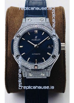 Hublot Classic Fusion Diamonds Steel Blue Dial 38MM Swiss Replica Watch 1:1 Mirror Quality
