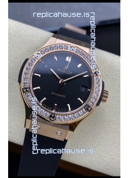 Hublot Classic Fusion 1:1 Mirror Replica Swiss Watch in Rose Gold 904L Steel Casing Black Dial 38MM