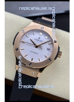 Hublot Classic Fusion 1:1 Mirror Replica Swiss Watch in Rose Gold 904L Steel Casing White Dial 38MM