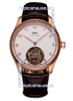 IWC Portugieser IW545801 Hand-Wound Genuine Tourbillon Rose Gold Swiss Replica Watch 