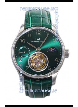 IWC Portugese Hand-Wound Genuine Tourbillon Green Dial Steel Casing Swiss Replica Watch 
