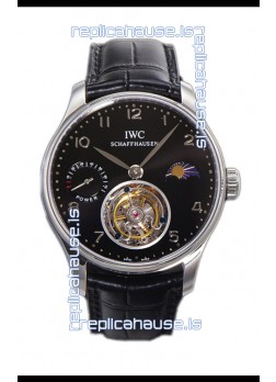 IWC Portugese Hand-Wound Genuine Tourbillon Black Dial Steel Casing Swiss Replica Watch 