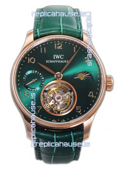 IWC Portugese Hand-Wound Genuine Tourbillon Green Dial Rose Gold Casing Swiss Replica Watch 