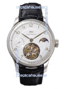 IWC Portugese Hand-Wound Genuine Tourbillon White Dial Steel Casing Swiss Replica Watch 