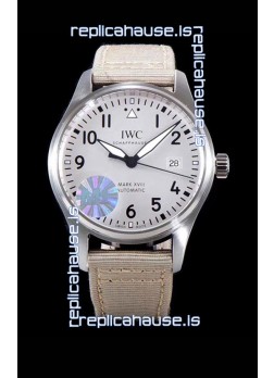 IWC Pilot's MARK XVIII Aviator 1:1 Swiss Watch in 904L Steel Case - Beige Nylon Strap 